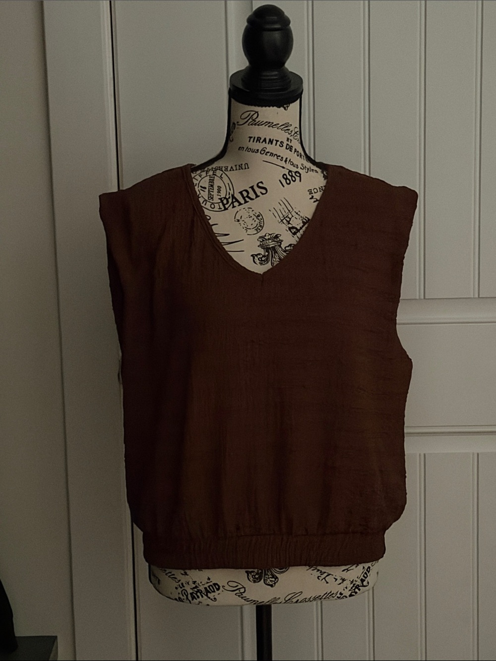 NWT Korye Brown Textured Sleeveless V-neck Top
